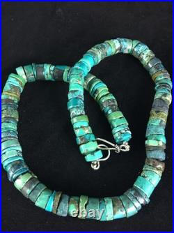 Blue Turquoise Bead 8mm Heishi Navajo Sterling Silver Necklace 20 1135