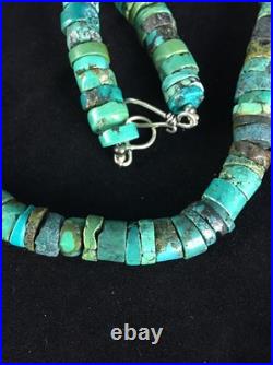 Blue Turquoise Bead 8mm Heishi Navajo Sterling Silver Necklace 20 1135