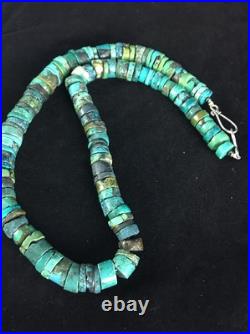 Blue Turquoise Bead 8mm Heishi Navajo Sterling Silver Necklace 20 1135