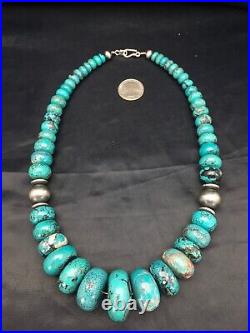 Blue Turquoise Chunky Navajo Sterling Silver Necklace 20 2694