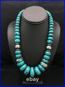 Blue Turquoise Chunky Navajo Sterling Silver Necklace 20 2694