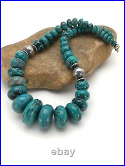 Blue Turquoise Chunky Navajo Sterling Silver Necklace 20 2694