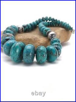 Blue Turquoise Chunky Navajo Sterling Silver Necklace 20 2694