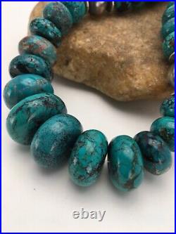 Blue Turquoise Chunky Navajo Sterling Silver Necklace 20 2694