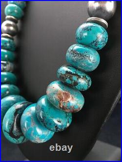 Blue Turquoise Chunky Navajo Sterling Silver Necklace 20 2694