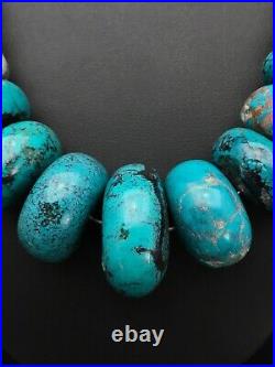 Blue Turquoise Chunky Navajo Sterling Silver Necklace 20 2694