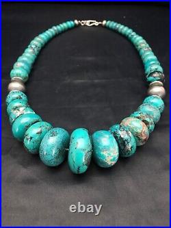 Blue Turquoise Chunky Navajo Sterling Silver Necklace 20 2694