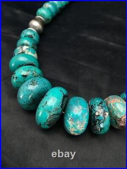 Blue Turquoise Chunky Navajo Sterling Silver Necklace 20 2694