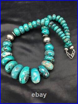 Blue Turquoise Chunky Navajo Sterling Silver Necklace 20 2694