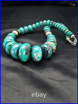 Blue Turquoise Chunky Navajo Sterling Silver Necklace 20 2694