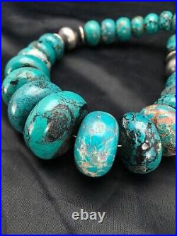 Blue Turquoise Chunky Navajo Sterling Silver Necklace 20 2694