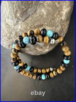 Blue Turquoise Coffee Tigers Eye Navajo Stainless Memory Wire Bracelet 19695