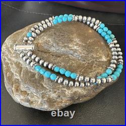 Blue Turquoise Faceted Bead Navajo Sterling Silver Beads Bracelet 7.5 18999