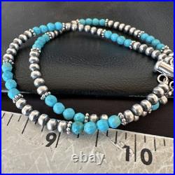 Blue Turquoise Faceted Bead Navajo Sterling Silver Beads Bracelet 7.5 18999 Blue Turquoise Faceted Bead Navajo Sterling Silver Beads Bracelet 7.5 18999