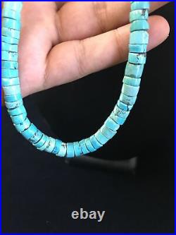 Blue Turquoise Graduated Heishi Navajo Sterling Silver Necklace 20 (01755)