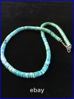 Blue Turquoise Graduated Heishi Navajo Sterling Silver Necklace 20 (01755)