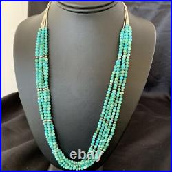 Blue Turquoise Heishi Bead Navajo Sterling Silver Necklace 22 10921