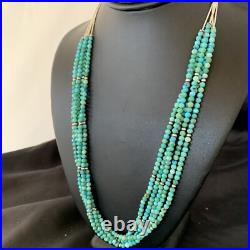 Blue Turquoise Heishi Bead Navajo Sterling Silver Necklace 22 10921
