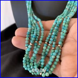Blue Turquoise Heishi Bead Navajo Sterling Silver Necklace 22 10921