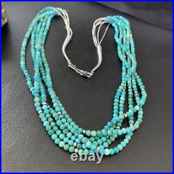 Blue Turquoise Heishi Bead Navajo Sterling Silver Necklace 22 10921
