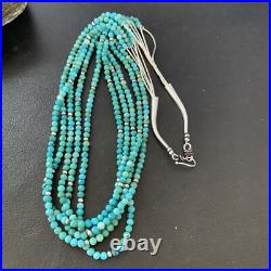 Blue Turquoise Heishi Bead Navajo Sterling Silver Necklace 22 10921