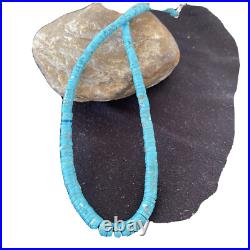 Blue Turquoise Heishi Stabilized Graduated Navajo Sterling Silver Necklace 01184