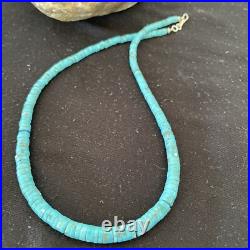 Blue Turquoise Heishi Stabilized Graduated Navajo Sterling Silver Necklace 01184