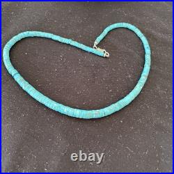 Blue Turquoise Heishi Stabilized Graduated Navajo Sterling Silver Necklace 01184