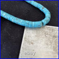Blue Turquoise Heishi Stabilized Graduated Navajo Sterling Silver Necklace 01184