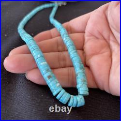 Blue Turquoise Heishi Stabilized Graduated Navajo Sterling Silver Necklace 01184
