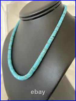 Blue Turquoise Heishi Sterling Silver Necklace Navajo Pearls Stab Graduated 1850