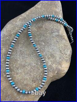 Blue Turquoise Navajo Pearls 4mm Sterling Silver Bead 16 Necklace 94116 Blue Turquoise Navajo Pearls 4mm Sterling Silver Bead 16 Necklace 94116