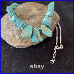 Blue Turquoise Nugget Beads Navajo Sterling Silver Necklace 01345 Blue Turquoise Nugget Beads Navajo Sterling Silver Necklace 01345