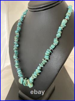 Blue Turquoise Nugget Beads Navajo Sterling Silver Necklace 01345 Blue Turquoise Nugget Beads Navajo Sterling Silver Necklace 01345