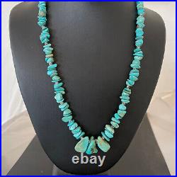 Blue Turquoise Nugget Beads Navajo Sterling Silver Necklace 01345 Blue Turquoise Nugget Beads Navajo Sterling Silver Necklace 01345