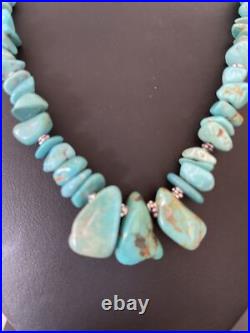 Blue Turquoise Nugget Beads Navajo Sterling Silver Necklace 01345 Blue Turquoise Nugget Beads Navajo Sterling Silver Necklace 01345