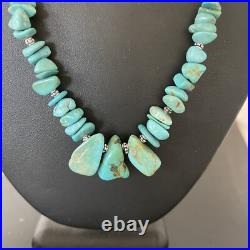 Blue Turquoise Nugget Beads Navajo Sterling Silver Necklace 01345 Blue Turquoise Nugget Beads Navajo Sterling Silver Necklace 01345
