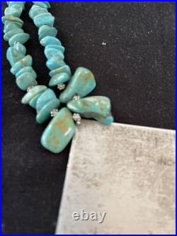 Blue Turquoise Nugget Beads Navajo Sterling Silver Necklace 01345 Blue Turquoise Nugget Beads Navajo Sterling Silver Necklace 01345