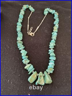 Blue Turquoise Nugget Beads Navajo Sterling Silver Necklace 01345 Blue Turquoise Nugget Beads Navajo Sterling Silver Necklace 01345
