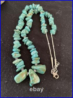 Blue Turquoise Nugget Beads Navajo Sterling Silver Necklace 01345 Blue Turquoise Nugget Beads Navajo Sterling Silver Necklace 01345