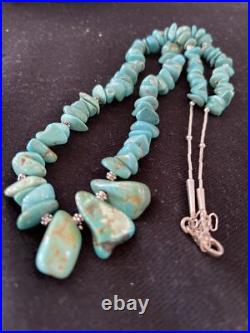 Blue Turquoise Nugget Beads Navajo Sterling Silver Necklace 01345 Blue Turquoise Nugget Beads Navajo Sterling Silver Necklace 01345