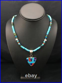 Blue Turquoise Pendant Navajo Sterling Silver Necklace 21 4277