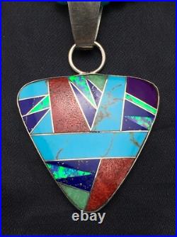 Blue Turquoise Pendant Navajo Sterling Silver Necklace 21 4277
