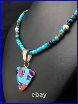 Blue Turquoise Pendant Navajo Sterling Silver Necklace 21 4277 Blue Turquoise Pendant Navajo Sterling Silver Necklace 21 4277
