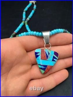 Blue Turquoise Pendant Navajo Sterling Silver Necklace 21 4277