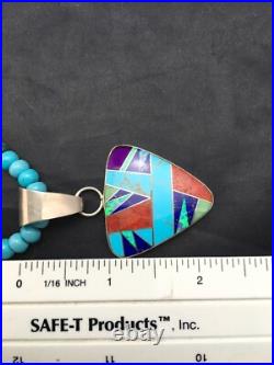 Blue Turquoise Pendant Navajo Sterling Silver Necklace 21 4277