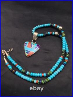 Blue Turquoise Pendant Navajo Sterling Silver Necklace 21 4277