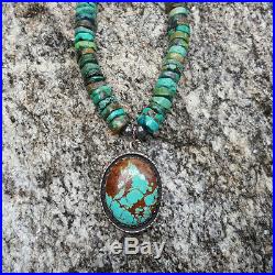 Blue Turquoise Pendant Necklace Silver Natural Navajo Native American Indian
