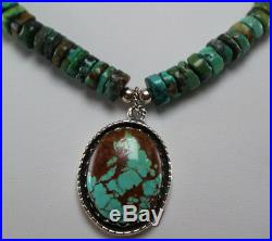 Blue Turquoise Pendant Necklace Silver Natural Navajo Native American Indian