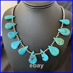 Blue Turquoise Southwestern Navajo Pearls Sterling Silver Necklace 11483